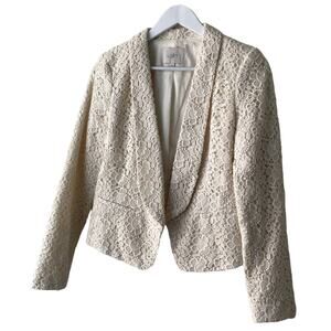LOFT Beige 100% Cotton Lace Overlay Long Sleeve Open Jacket / Blazer - 0 (NWOT)